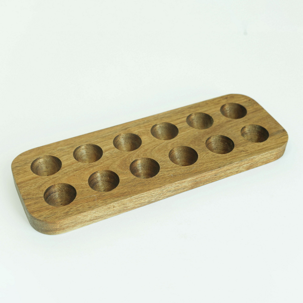 12 Holes Countertop Bamboo Wood Egg Holder Wooden Egg Skelter