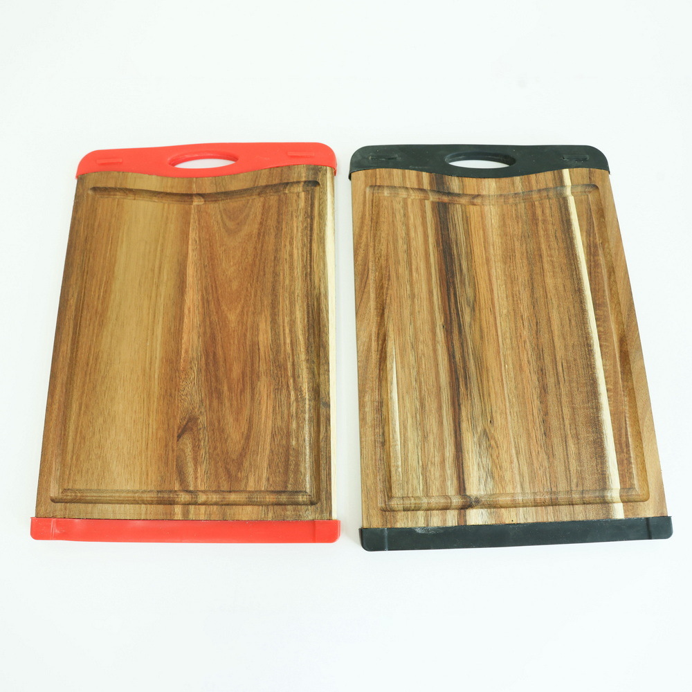 Nonslip Acacia Wood Chopping Block with Silicone Ends for Kitchen