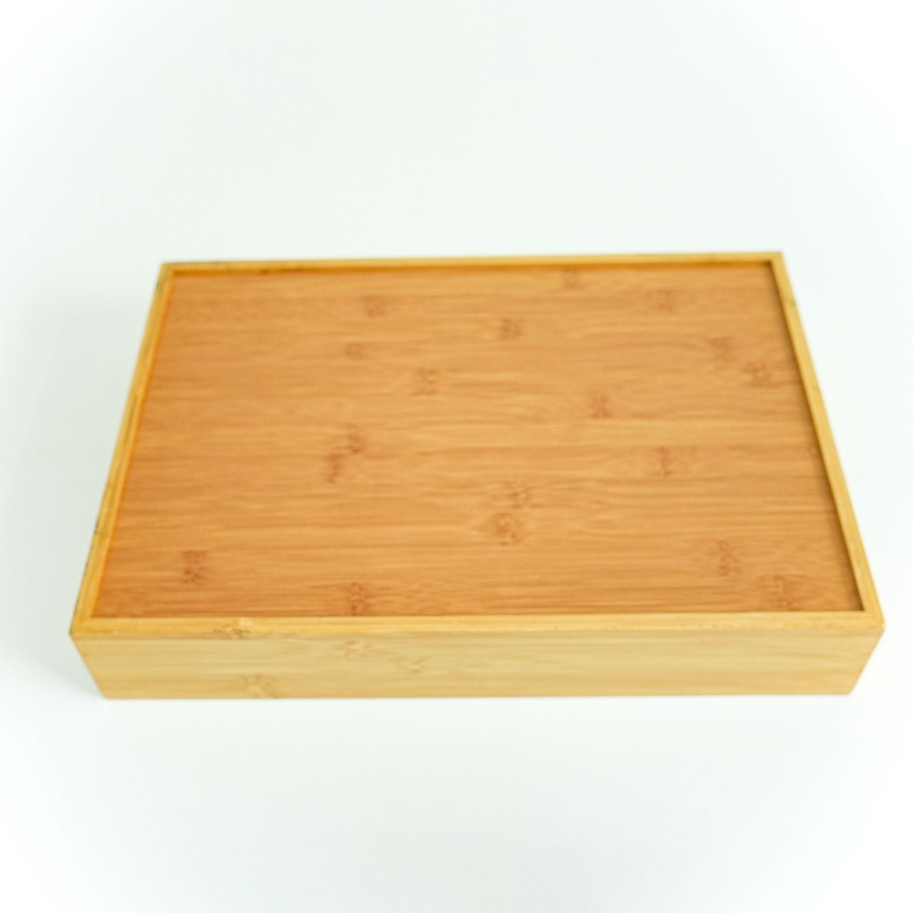 Rectangular Large and Medium Nested Bamboo Wooden Serving Tray Set for Kitchen with Cut out Handles