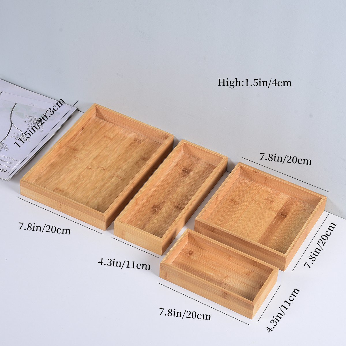 Multi-Use Varied Size Bamboo Drawer Organizer Set Bamboo Organizer Box for Office, Home, Kitchen, Bedroom