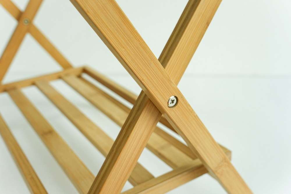 Folding Bamboo Wooden Luggage Rack Luggage Holder with 4 Nylon Straps for Hotel and Home