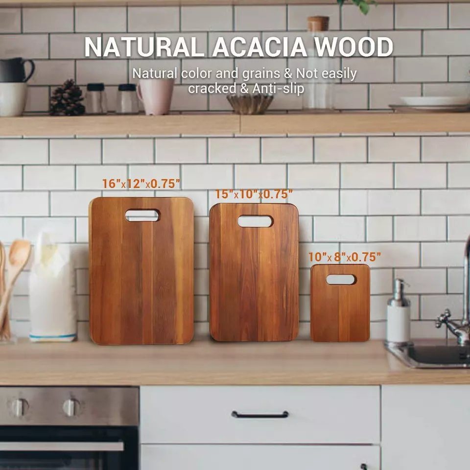 Wooden Chopping Board Set Blank Kitchen Acacia Wood Butcher Chopping Blocks Set