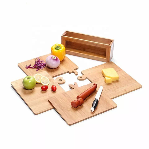 Romantic Bamboo Classification Chopping Cutting Board Set of 4 with Stand Holder