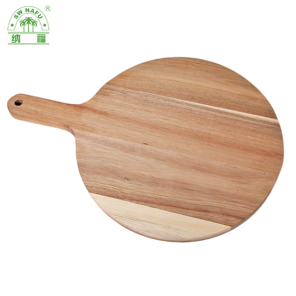 Round Acacia Wood Pizza Bread Cutting Board with Handle