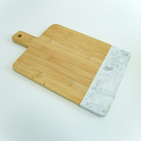 Grey Marble and Bamboo Cutting Board Chopping Board Serving Peel with Handle