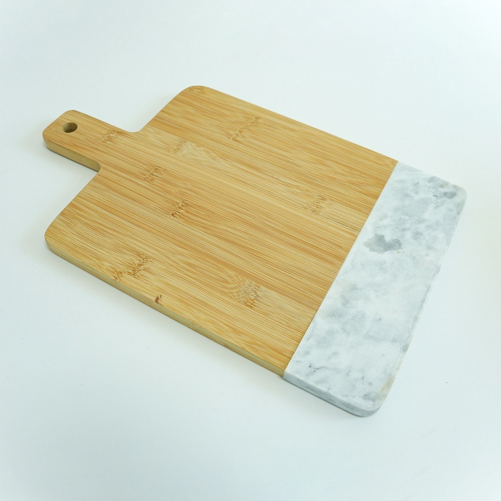 Grey Marble and Bamboo Cutting Board Chopping Board Serving Peel with Handle