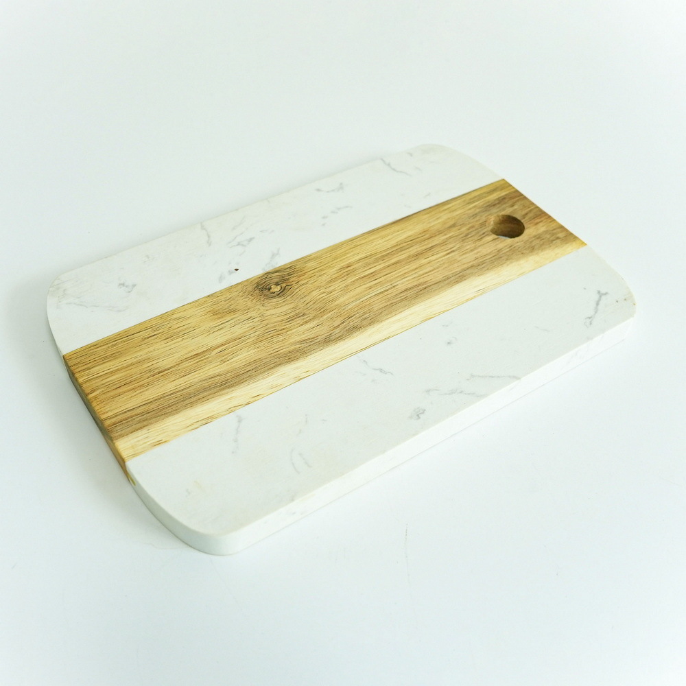 Rectangle Shape Acacia Wood and White Marble Cutting Board for Cheese Bread