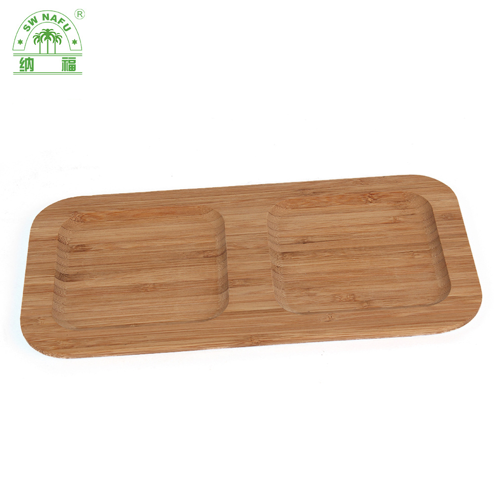 Rectangle Bamboo Wood Divided Serving Dish / Sauce Dish / Appetizer Platters