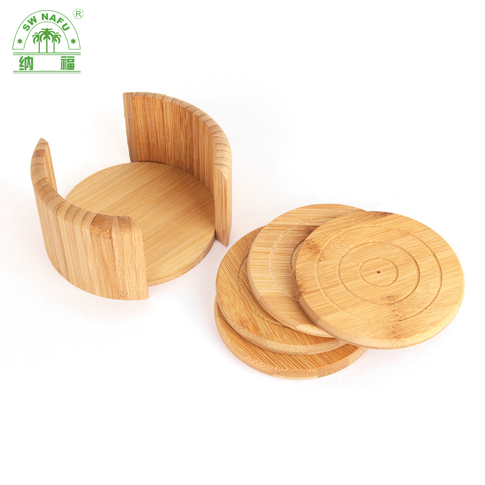 Round Thick High Quality Bamboo Wooden Bowl & Cup Coaster Set