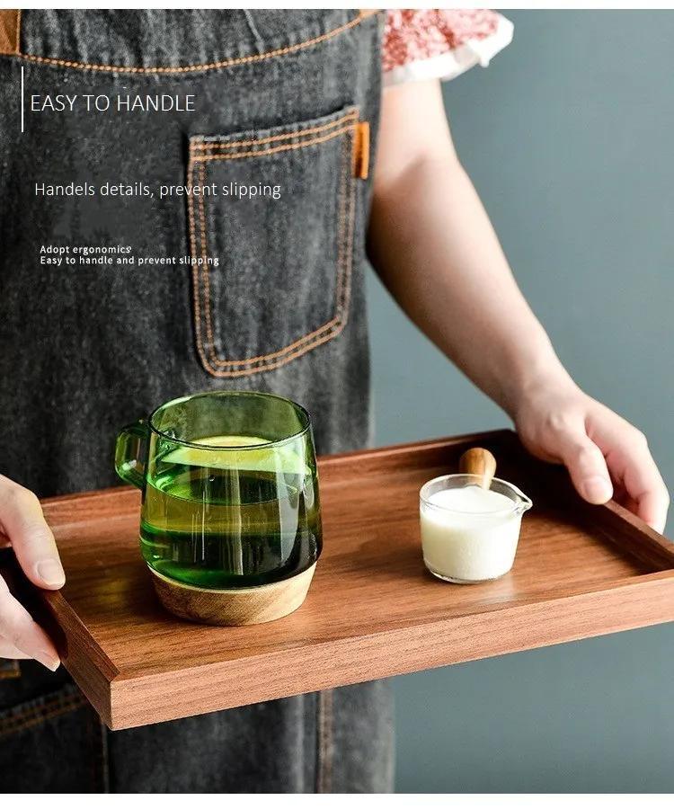 Acacia Wood Serving Trays Rectangle Wooden Tea Tray Food Storage Plate Snacks Home Tea Serving Tray with Handles