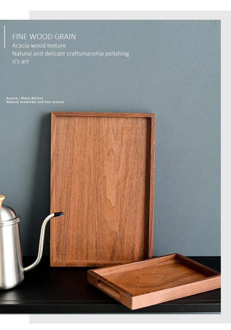 Acacia Wood Serving Trays Rectangle Wooden Tea Tray Food Storage Plate Snacks Home Tea Serving Tray with Handles