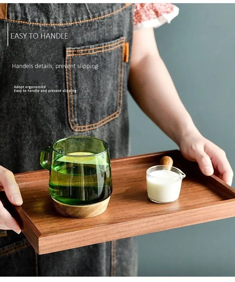 Acacia Wood Serving Trays Rectangle Wooden Tea Tray Food Storage Plate Snacks Home Tea Serving Tray with Handles