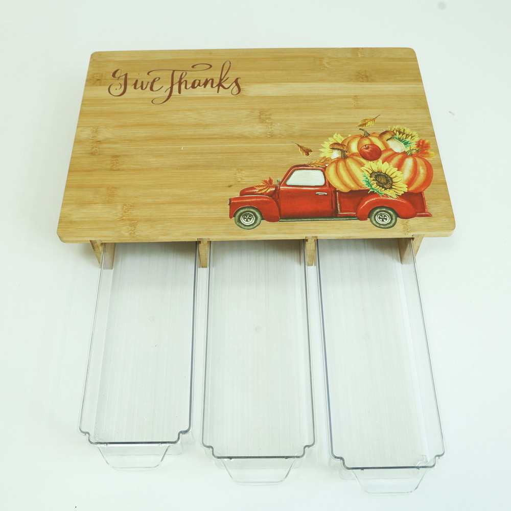 Large Bamboo Cutting Board with 3 Plastic Storage Drawers