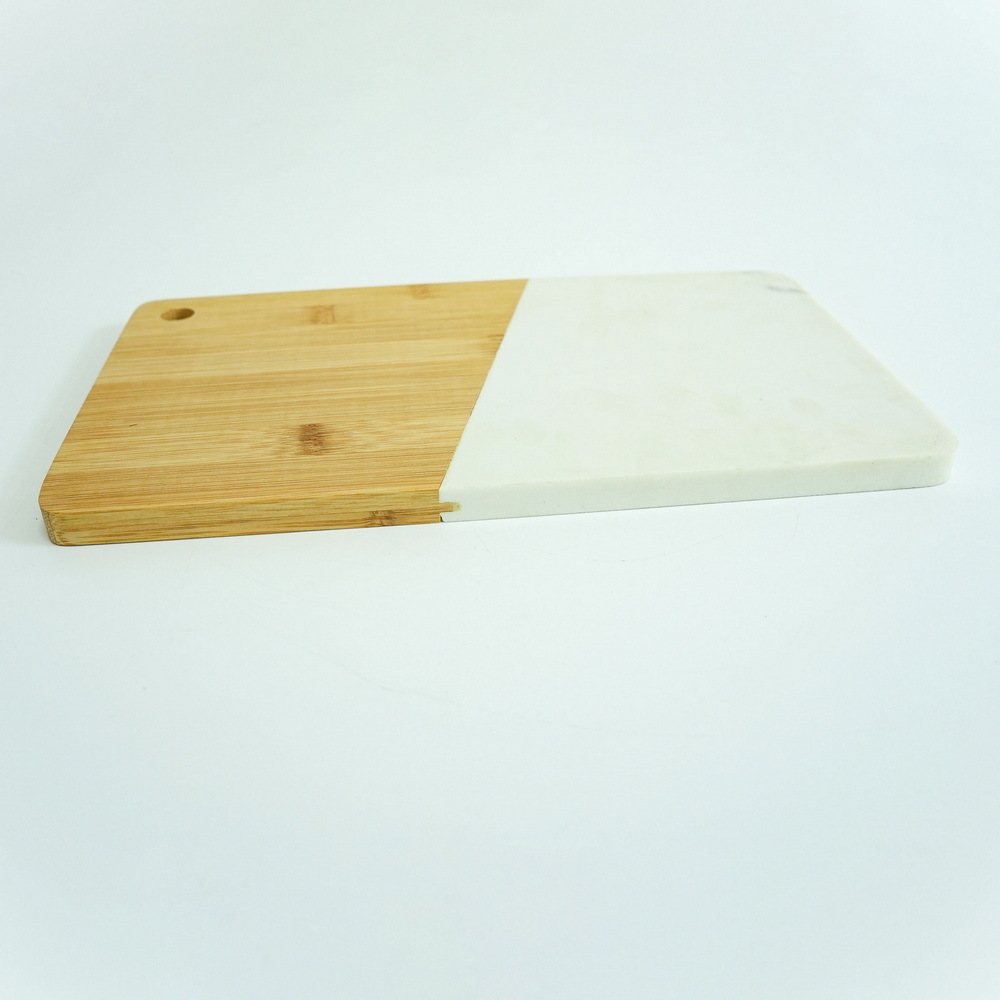 Thick Rectangle Bamboo and Marble Cutting Board Chopping Board Serving Board with Hanging Hole
