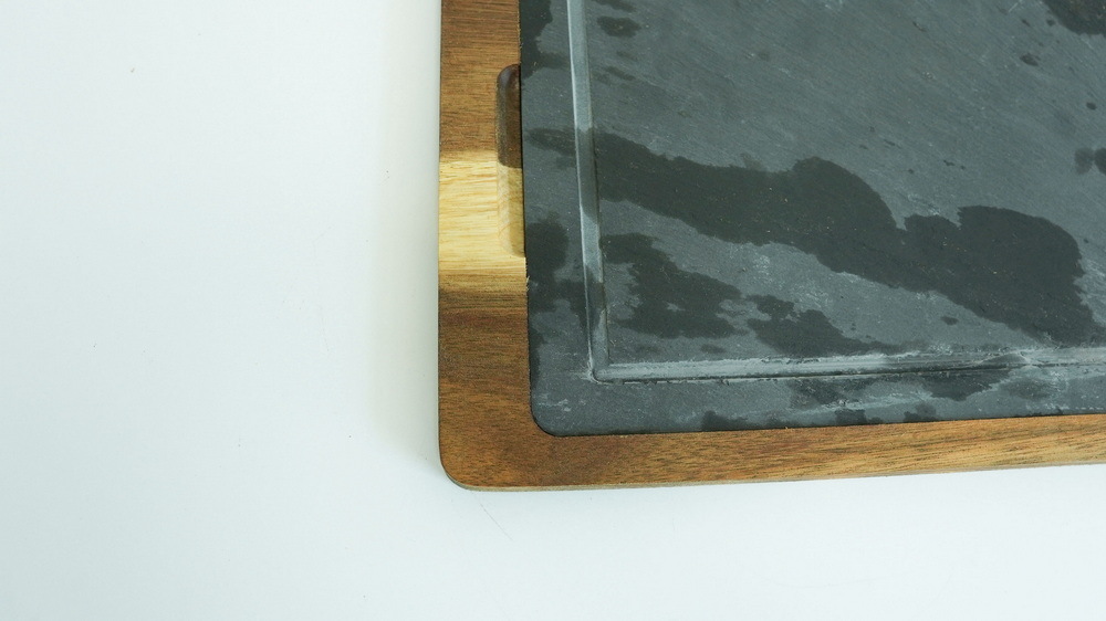 Wholesale Acacia Wood and Slate Cheese Board Set with Cheese Knives