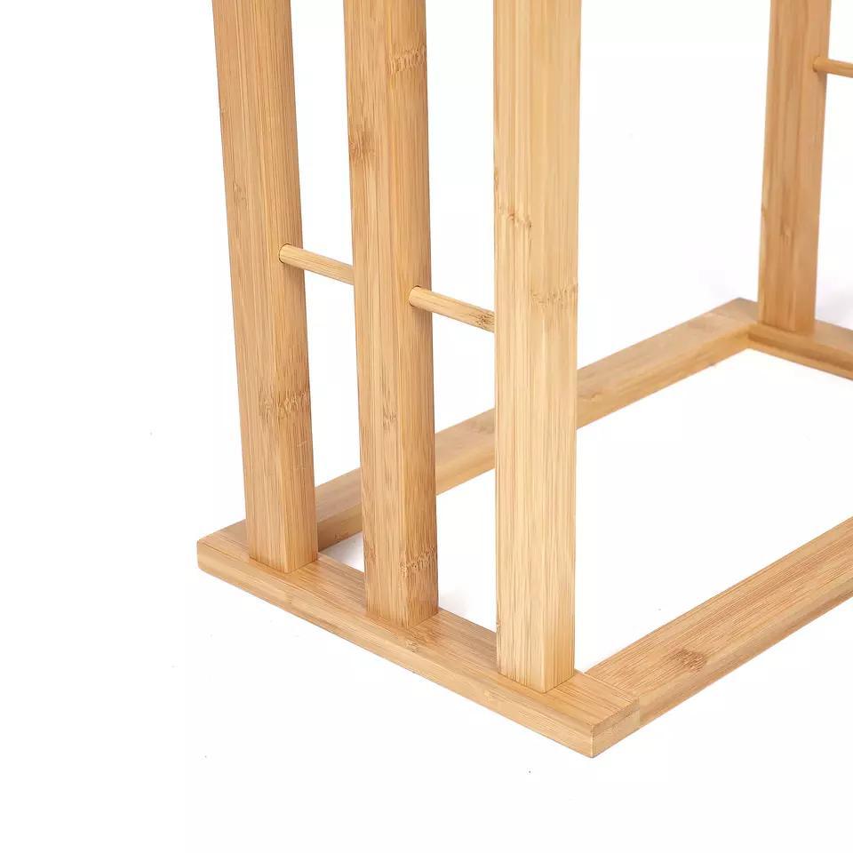 Natural Bamboo Wooden Freestanding Ledder Stand Shelf Bathroom Towel Holder Rack