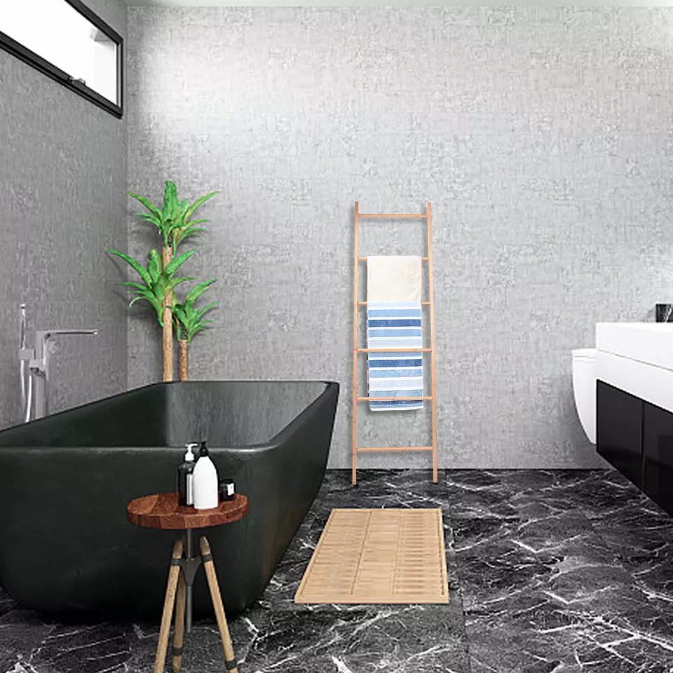 Custom 6 Tier Bamboo Wooden Bathroom Storage Towel Shelf Rack