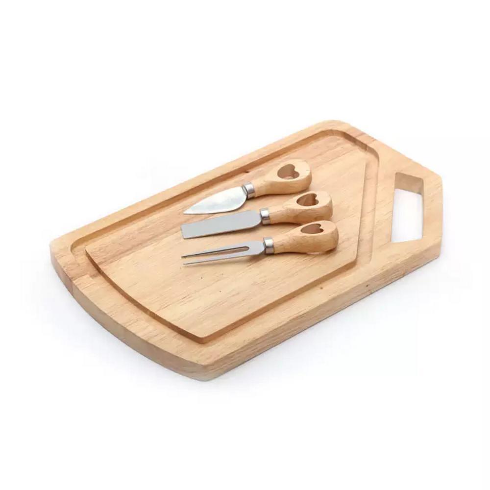 Rubber Wood Curved Handle Cutting Chopping Board for Food Vegetable Barbeque with Juice Groove