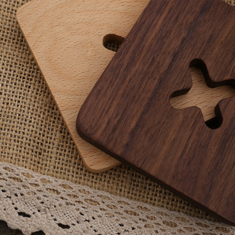 Wholesale Beech Black Walnut Wood Coaster Teacup Mat Set of 6