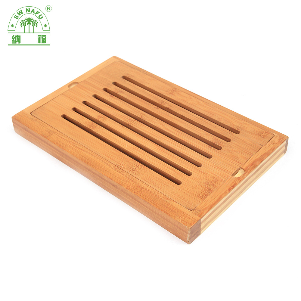 Bamboo Bread Board Large Slotted Cutting Board with Crumb Catcher Bamboo Slicing Bread Board with Crumbs Tray