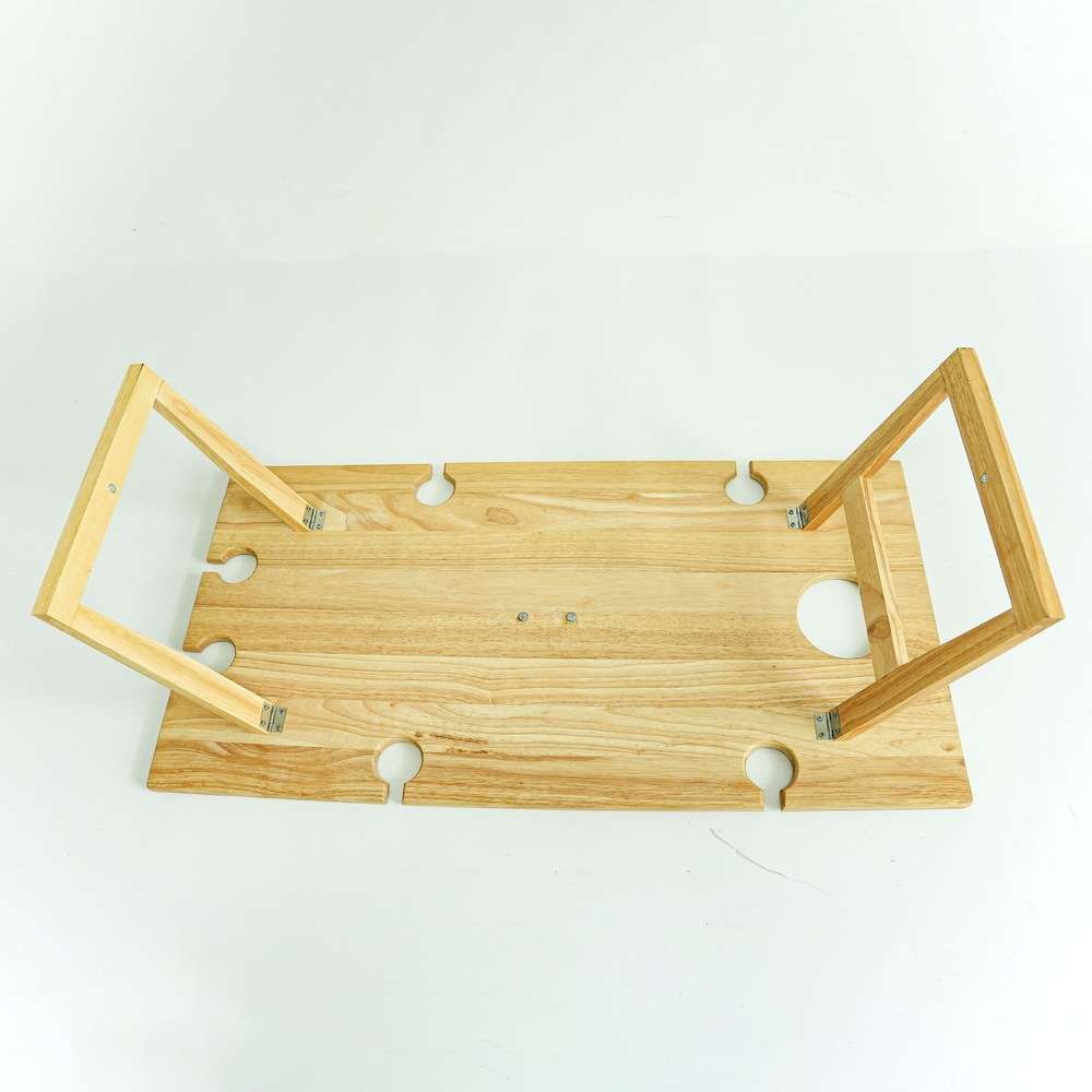 Rectangular Wood Collapsible Snack Portable Table Wood Folding Picnic Table with Wine Holder and Wine Glass Holder