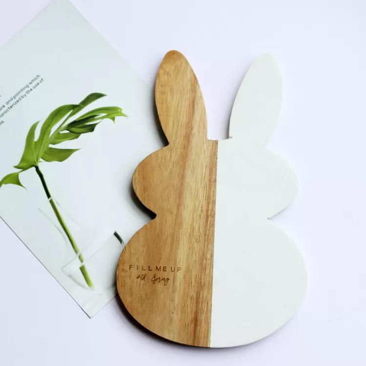 Rabbit Shape Cutting Board White Marble and Wood Cheese Board Food Chopping Block