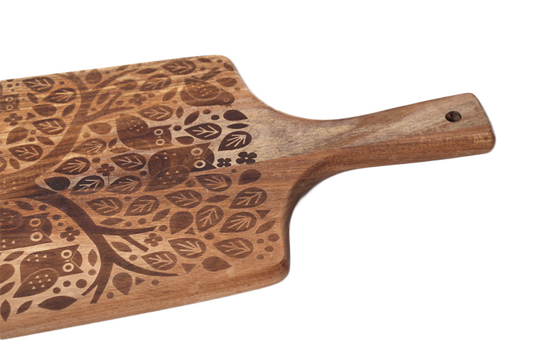 Custom Logo Acacia Wood Cutting Board with Handle Wooden Serving Board