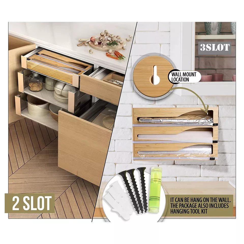 Wall Mounted and Standing Style 3 in 1 Wrap Commander Plastic Wrap Dispenser with Cutter for 12′′ Roll