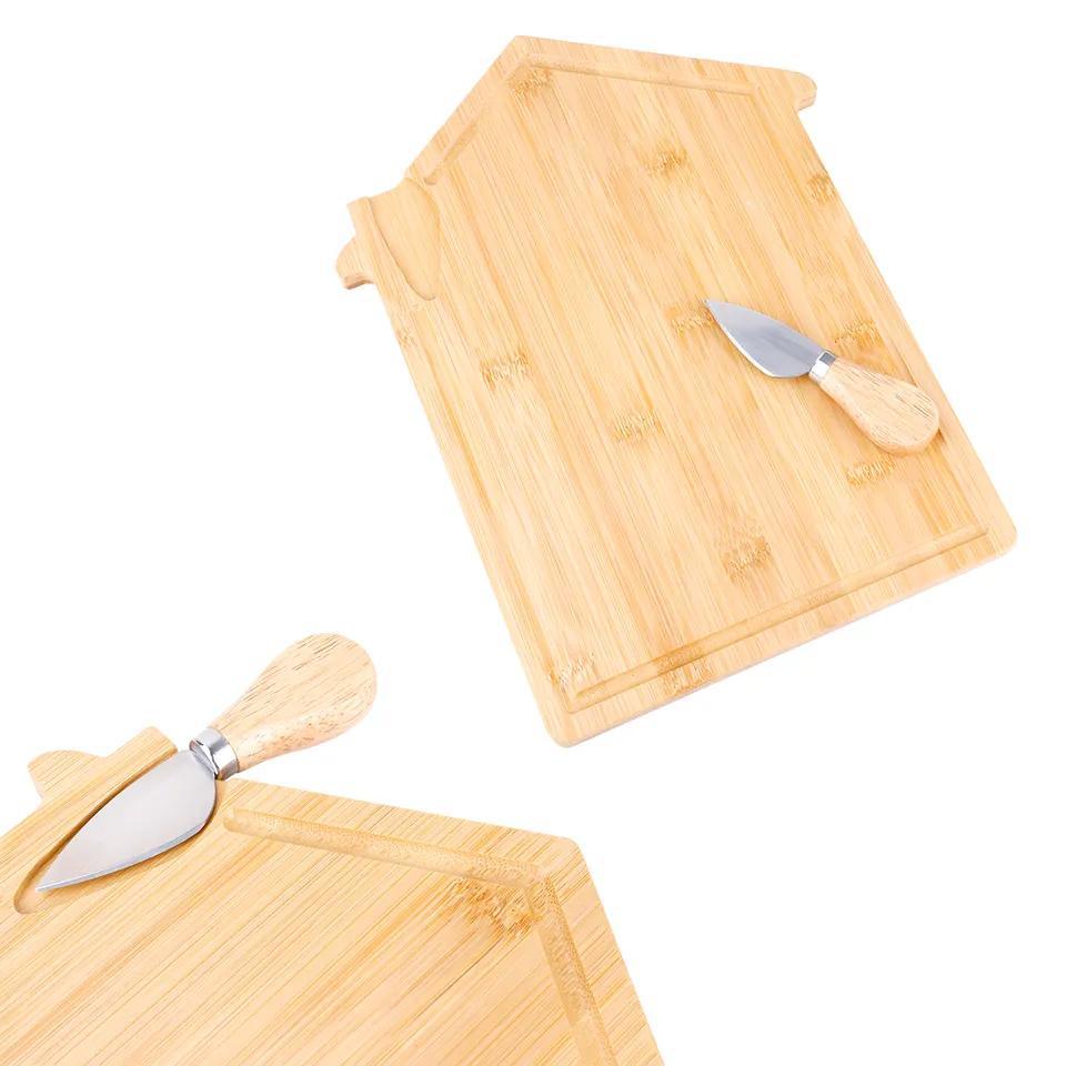 House Shape Bamboo Cutting Board Cheese Board with Knife