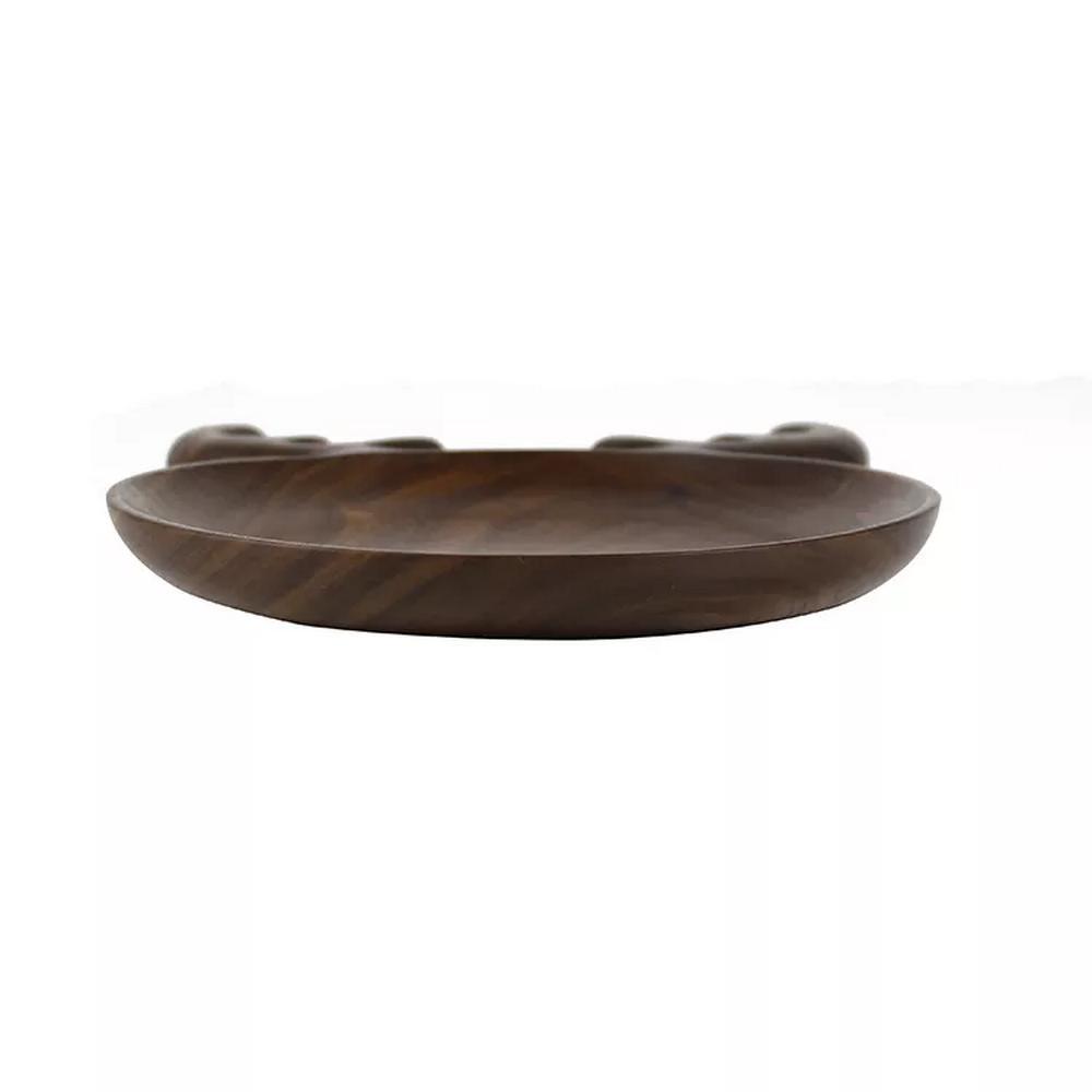 Christmas Cartoon Black Walnut Wooden Round Shape Fruit Candy Food Plate Serving Tray