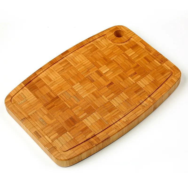 End Grain Thick Bamboo Cutting Board Chopping Blocks with Juice Grooves and Round Wall Hole