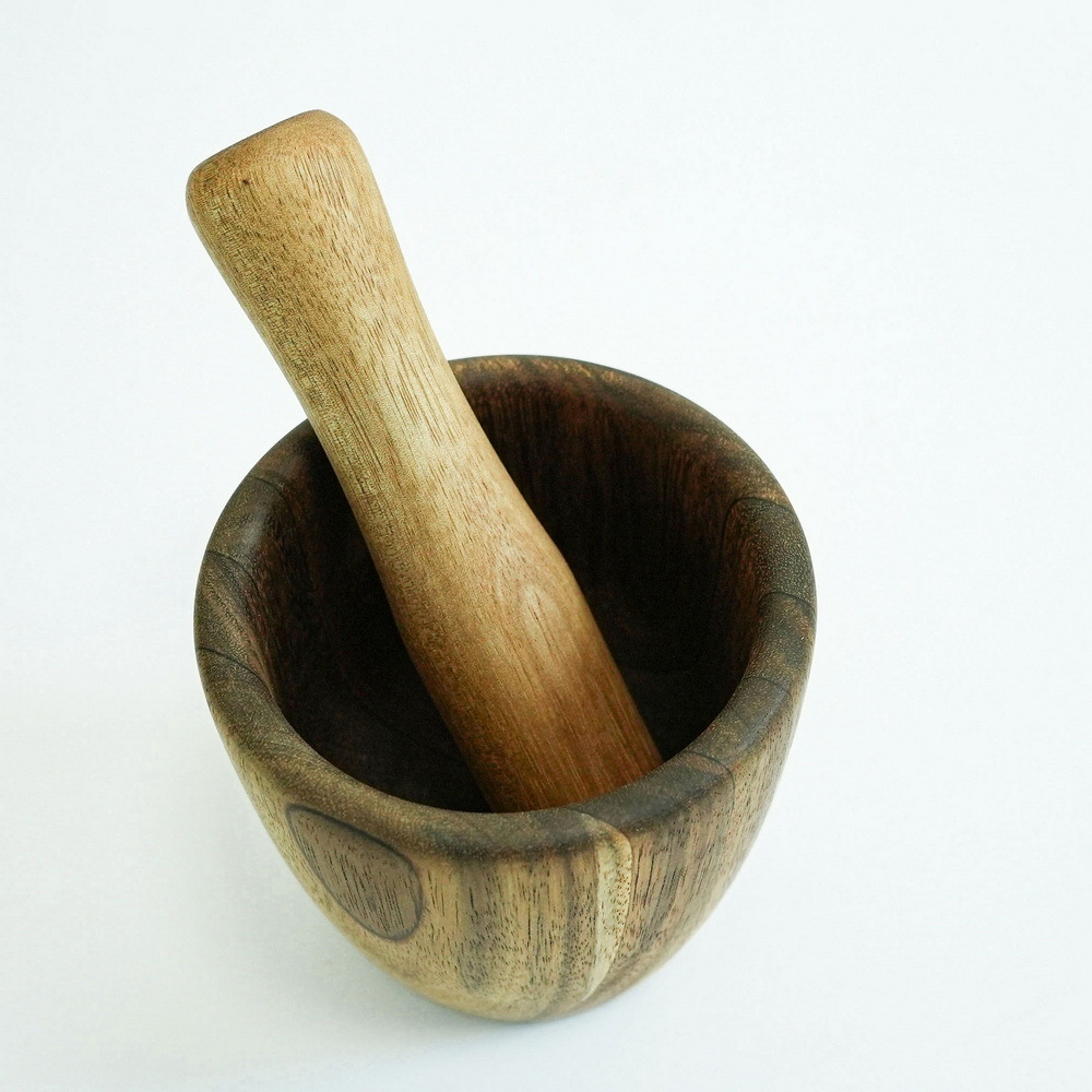 Factory Supply Wooden Mortar and Pestle Set Pepper Garlic Herb Spice Grinder Press Crusher Masher