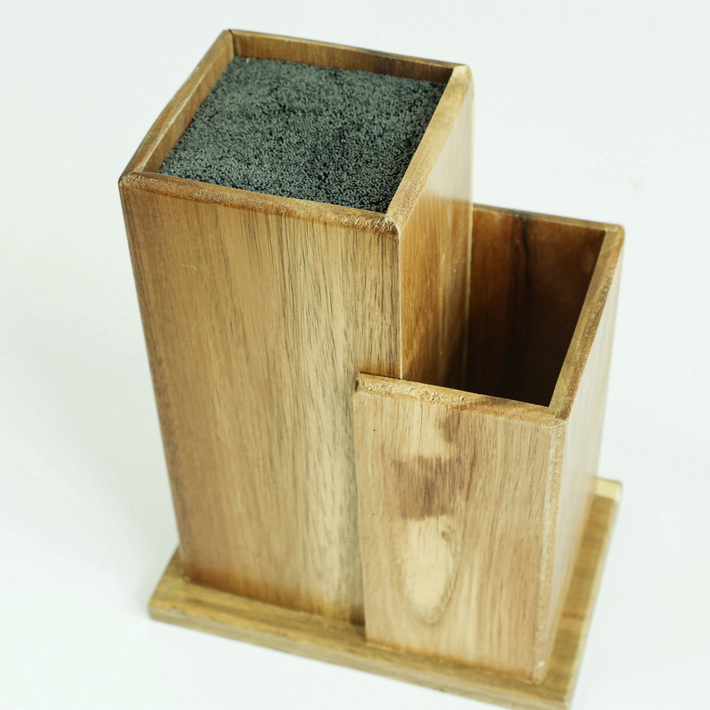 Two-Tier Wooden Kitchen Knife Block with Removable PP Strips for Kitchen Counter