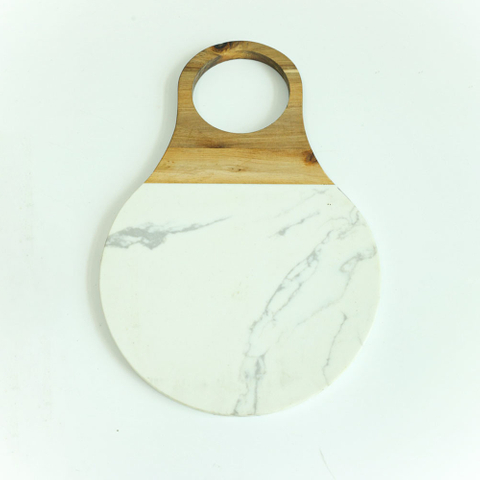 Medium Size Wood and Marble Serving Board Cheese Board Cutting Board with Hanging Hole