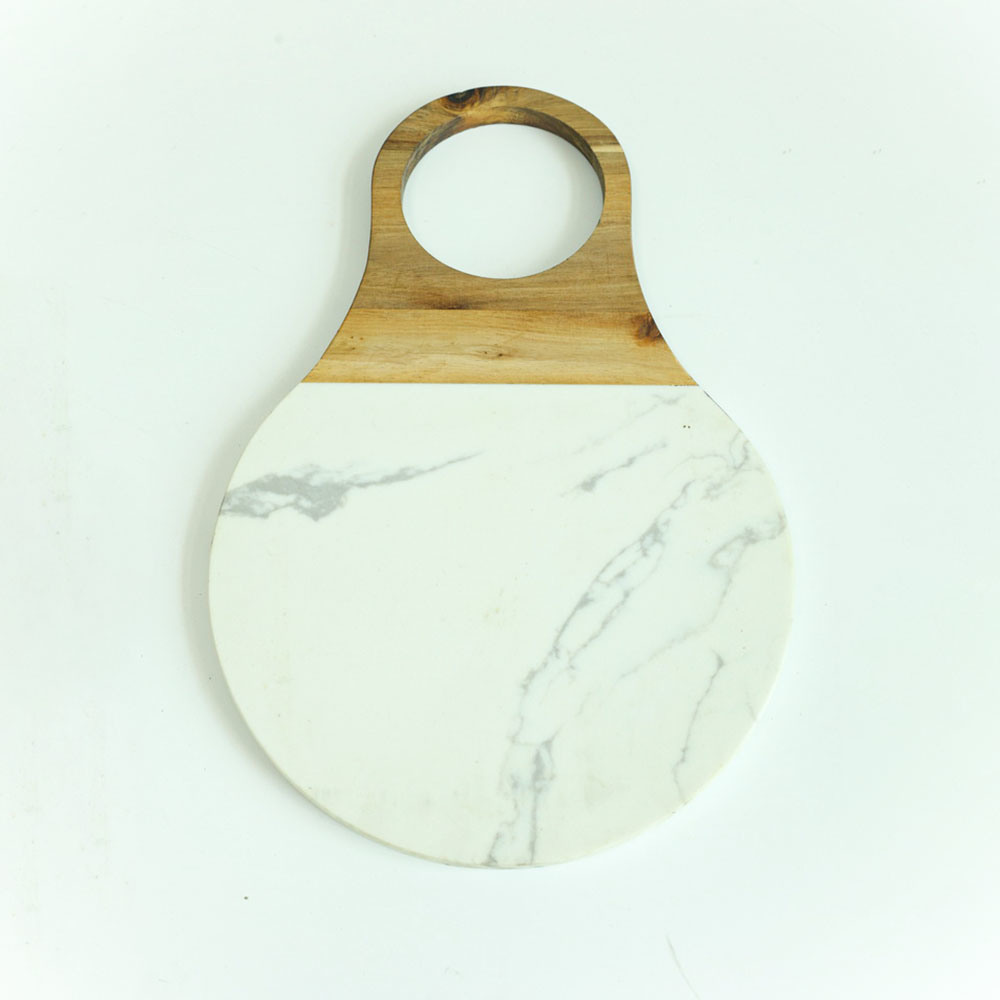 Medium Size Wood and Marble Serving Board Cheese Board Cutting Board with Hanging Hole
