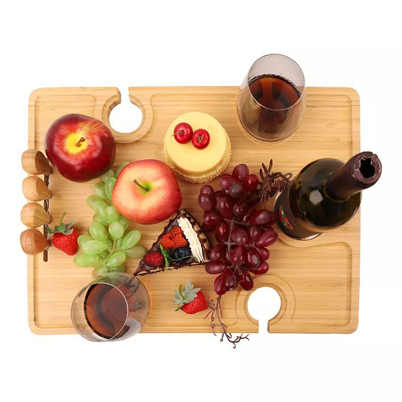 Portable Bamboo Wine Holder Table Outdoor Table Picnic Table with Folding Legs and Knife Set