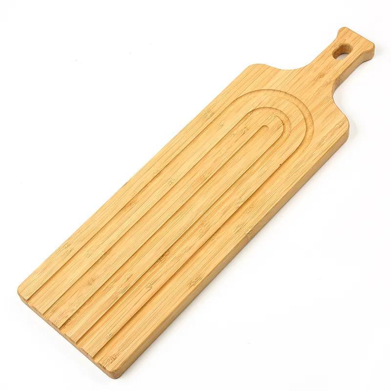 Long Strip Bamboo Bread Cheese Cutting Boards with Handle Serving Paddle Pizza Boards Plate with Drip Groove