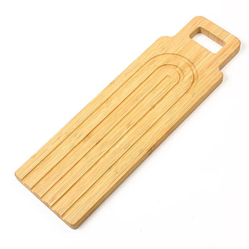 Long Strip Bamboo Bread Cheese Cutting Boards with Handle Serving Paddle Pizza Boards Plate with Drip Groove