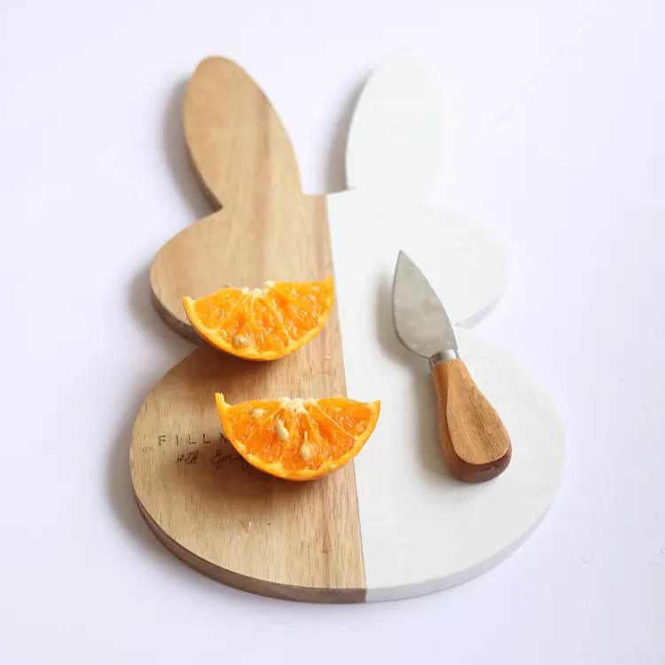 Rabbit Shape Cutting Board White Marble and Wood Cheese Board Food Chopping Block