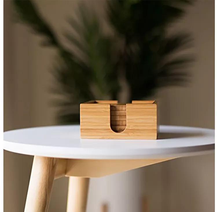 Japanese Square Bamboo Cup Coaster Set with Holder