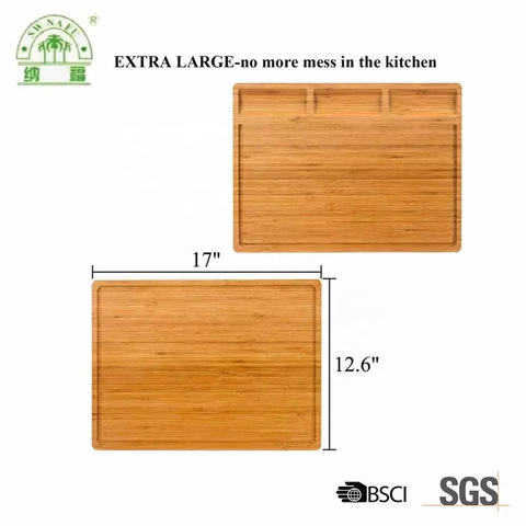 Extra Large Bamboo Cutting Board Cheese Cutting Board with Juice Groove and 3 Built-in Dividers