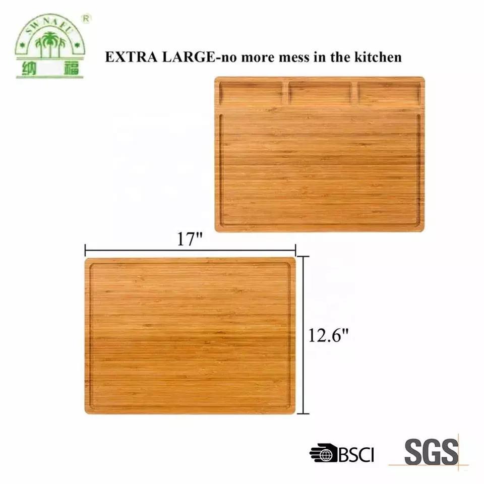 Extra Large Bamboo Cutting Board Cheese Cutting Board with Juice Groove and 3 Built-in Dividers
