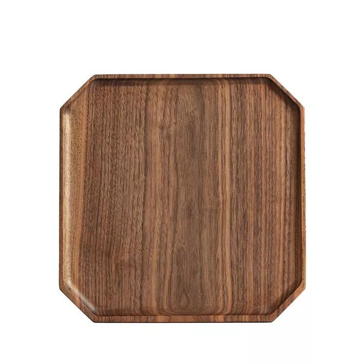 Octagon Black Walnut Wooden Organizer Storage Serving Tray for Food Snack