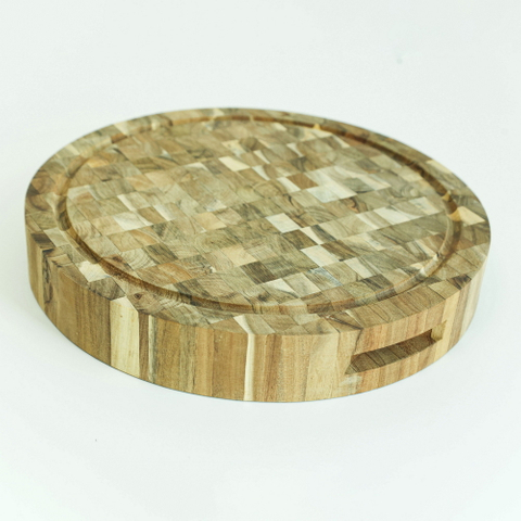 Large Thick Round End Grain Acacia Wood Cutting Board