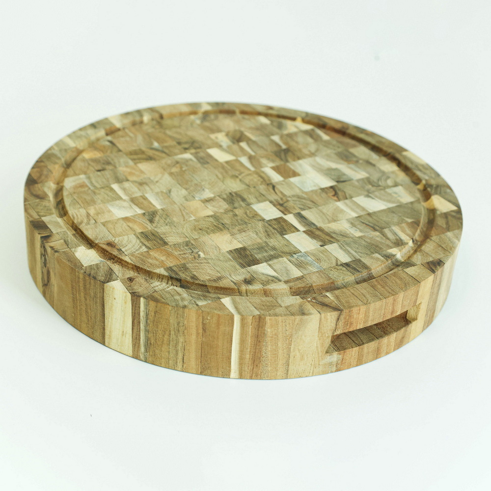 Large Thick Round End Grain Acacia Wood Cutting Board