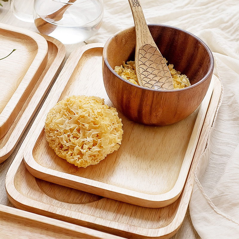 Factory Supply Various Shape Rubber Wood Serving Plate Dinner Plates Set Wood Plate