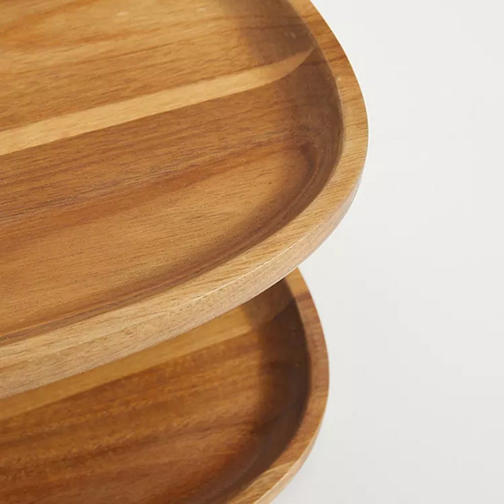 Wholesale Restaurant Party 2 Tier Acacia Wooden Cake Serving Tray Stand