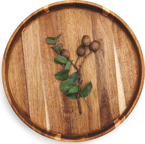Decorative 15.7′ ′ Round Acacia Wood Serving Tray Coffee Table Tray