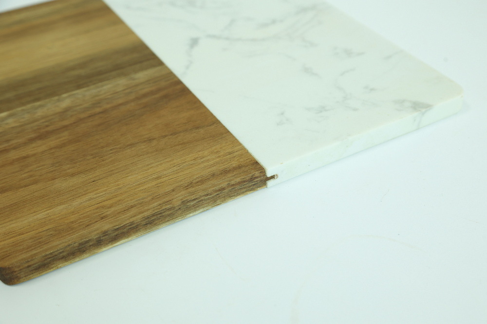 Square Shape Marble and Wood Charcuterie Board Cutting Board Serving Board for Kitchen
