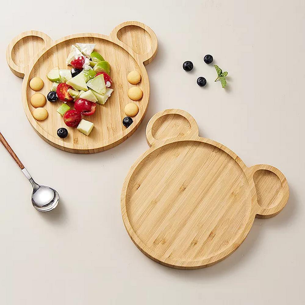 Bear Shape Bamboo Serving Tray Baby Food Dishes for Fruit Vegetable Snack